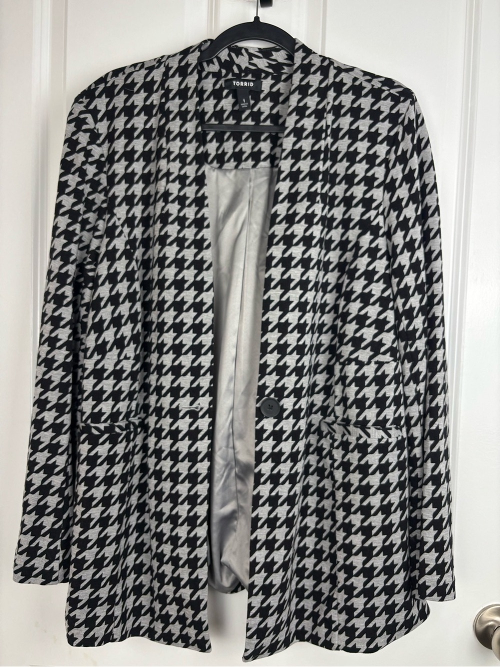 Torrid Houndstooth Open Front Blazer Jacket Size 1 Black White Career Chic XL